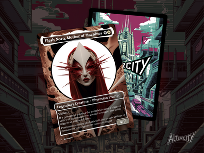 Elesh Norn, Mother of Machines (v1) - Full Art Borderless Alter - MTG Custom Cards, Commander, Edh and Cedh High Quality Alters