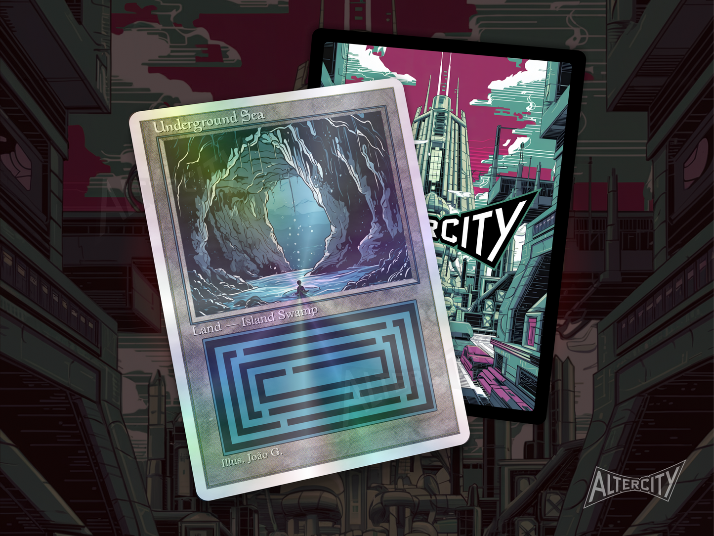 Underground Sea (v1) - Dual Land Old School Retro Frame Alter - Mtg Custom Cards, Commander, Edh and cEDH High Quality Altered Proxies