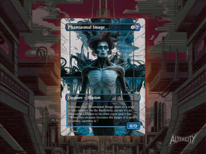 Phantasmal Image proxy with glowing blue altered art of a mystical duplicate shimmering in mist.