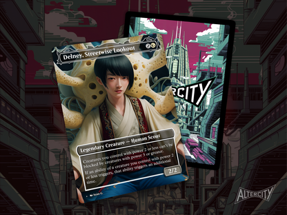 Delney, Streetwise Lookout (v1) - Full Art Borderless Alter - MTG Custom Cards, Commander, Edh and Cedh High Quality Alters