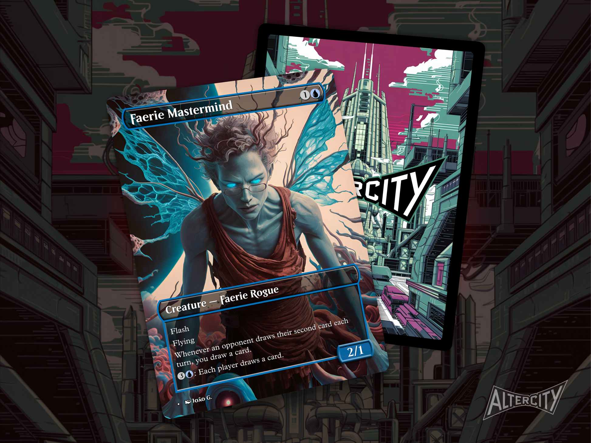 High-quality Magic proxy card featuring full-art design of an elusive faerie surrounded by magical energy.