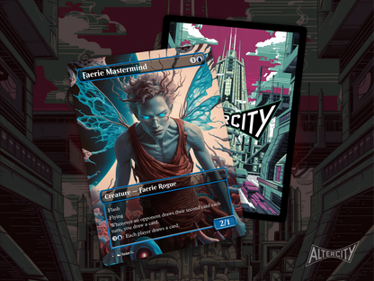 High-quality Magic proxy card featuring full-art design of an elusive faerie surrounded by magical energy.
