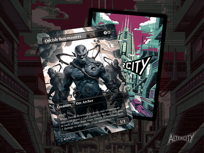 High-quality Magic proxy card featuring full-art design of fierce orc warriors ready to strike.