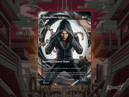 Opposition Agent proxy with shadowy black altered art of a lurking rogue seizing control.