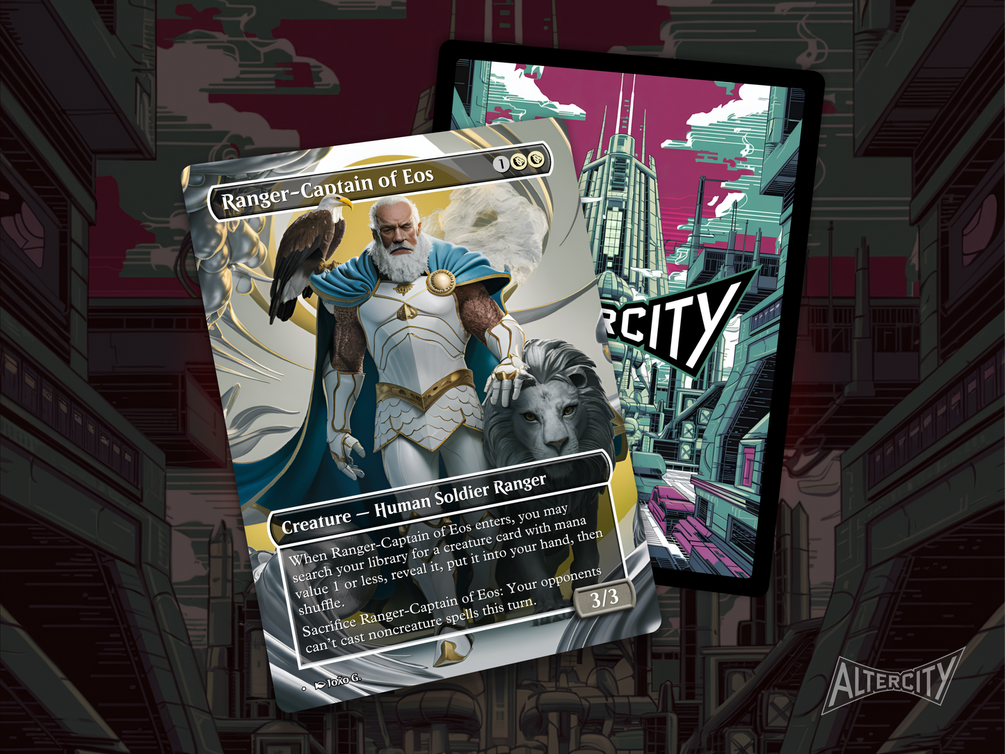 Ranger-Captain of Eos proxy with noble white altered art of a commanding knight with radiant light.