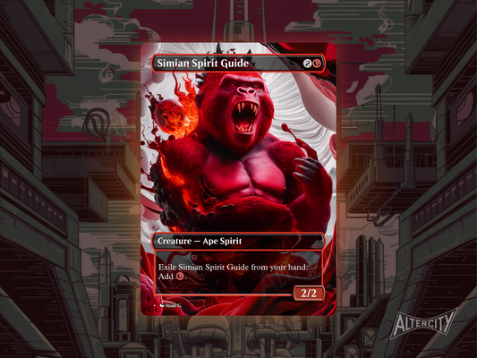 Simian Spirit Guide proxy with primal red altered art of a fiery monkey spirit.