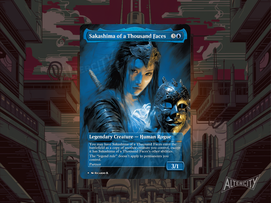 Sakashima of a Thousand Faces (v2) - Full Art Borderless Alter - MTG Custom Cards, Commander, Edh and Cedh High Quality Altered Proxies