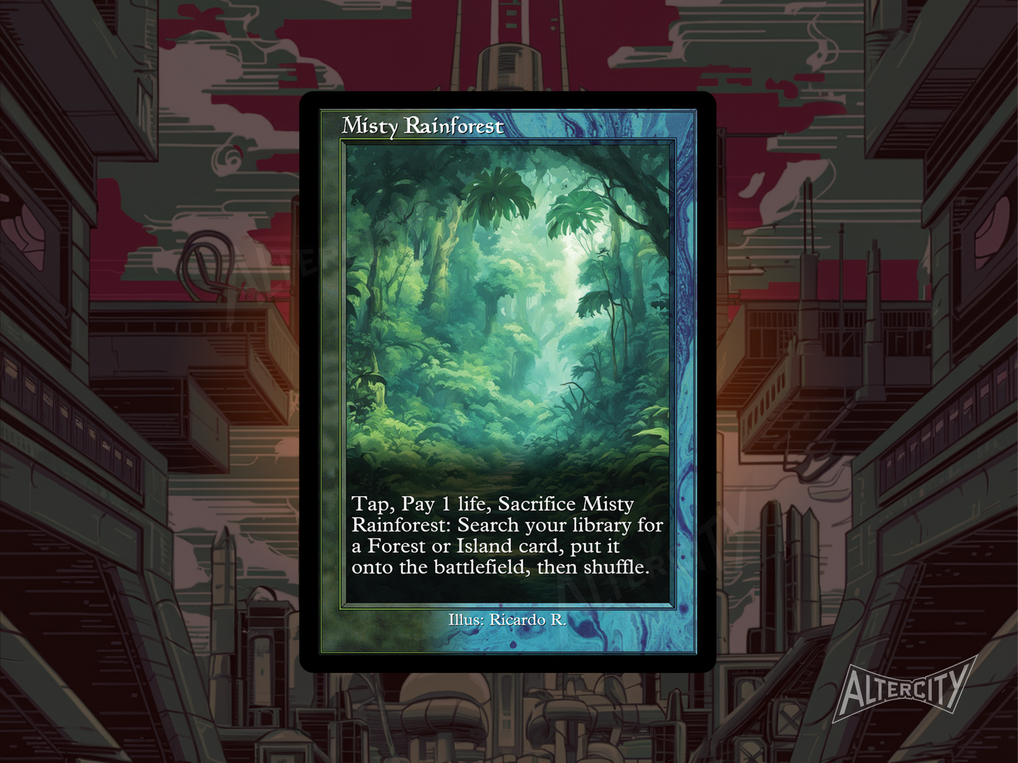 Misty Rainforest (v2) - Full Art Fetch Land Alter - Mtg Custom Cards, Commander, Edh and cEDH High Quality Altered Proxies