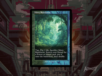 Misty Rainforest (v2) - Full Art Fetch Land Alter - Mtg Custom Cards, Commander, Edh and cEDH High Quality Altered Proxies