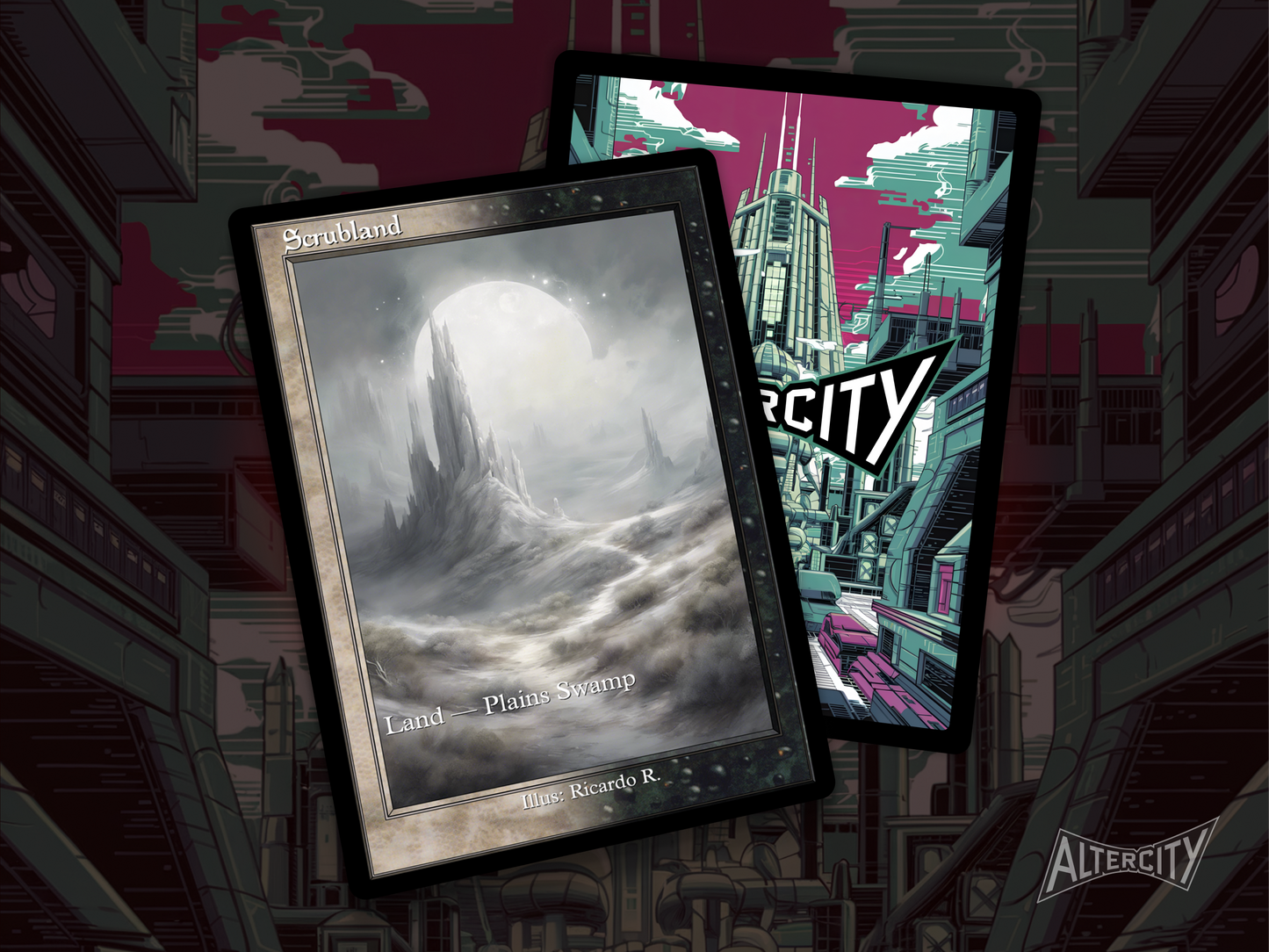 Scrubland (v2) - Dual Land Old School Retro Frame Alter - Mtg Custom Cards, Commander, Edh and cEDH High Quality Altered Proxies