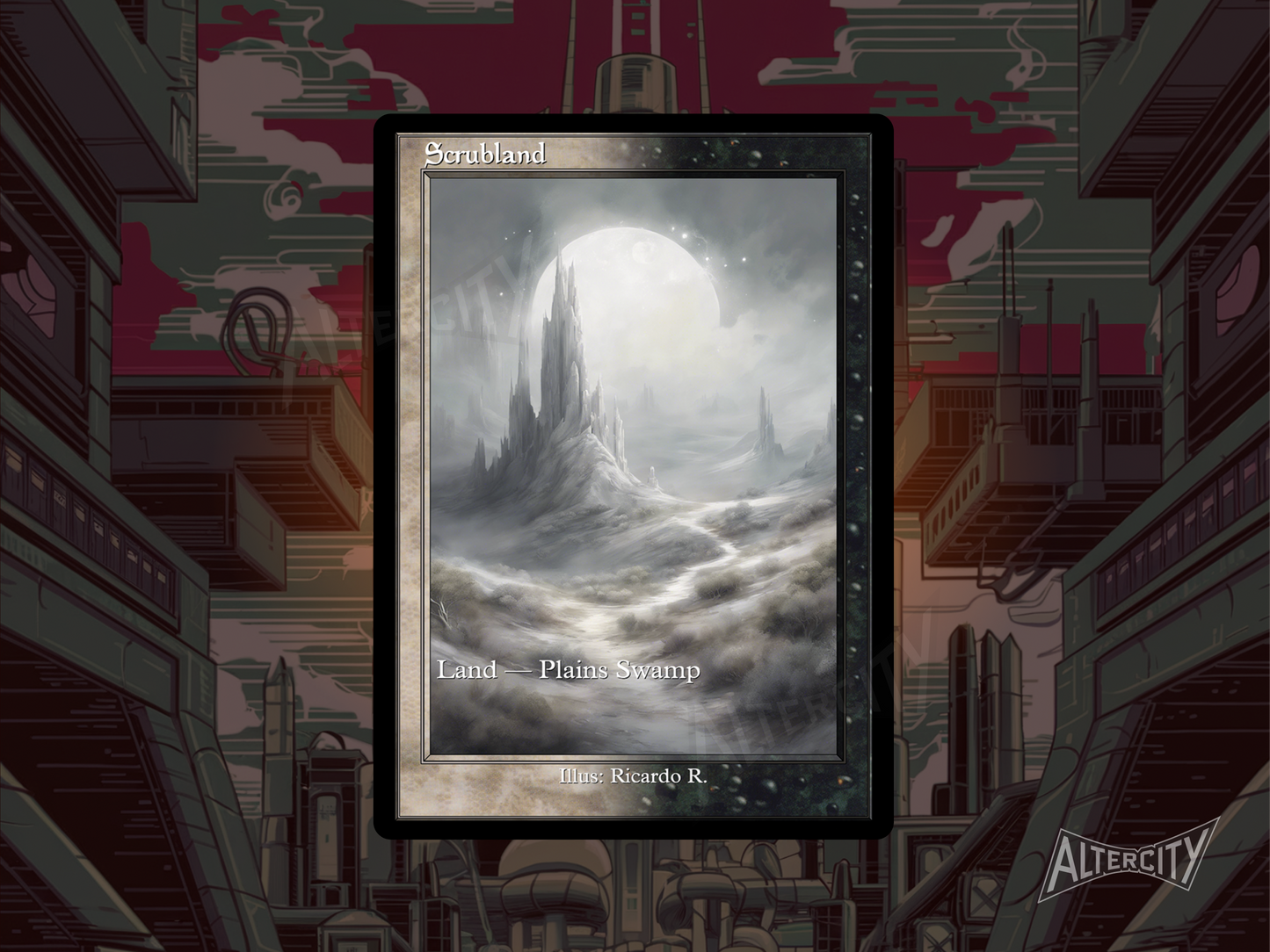 Scrubland (v2) - Dual Land Old School Retro Frame Alter - Mtg Custom Cards, Commander, Edh and cEDH High Quality Altered Proxies