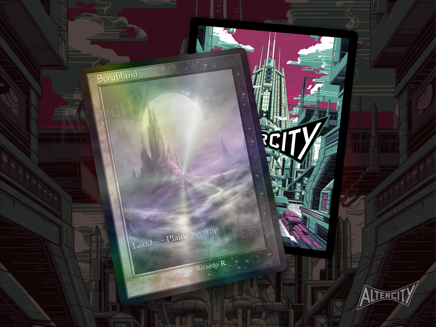 Scrubland (v2) - Dual Land Old School Retro Frame Alter - Mtg Custom Cards, Commander, Edh and cEDH High Quality Altered Proxies