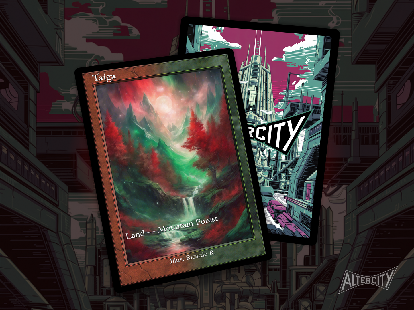 Taiga (v2) - Dual Land Old School Retro Frame Alter - Mtg Custom Cards, Commander, Edh and cEDH High Quality Altered Cards