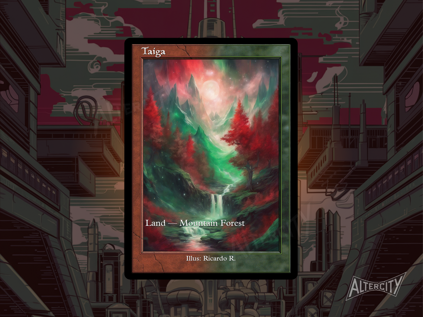 Taiga (v2) - Dual Land Old School Retro Frame Alter - Mtg Custom Cards, Commander, Edh and cEDH High Quality Altered Cards