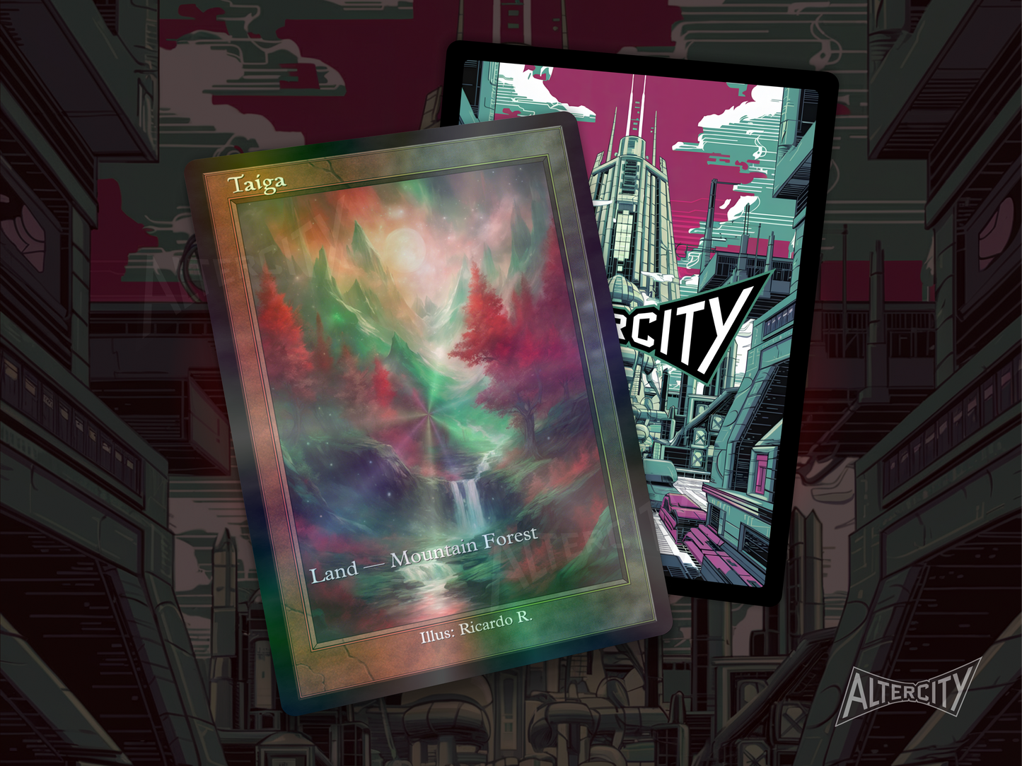 Taiga (v2) - Dual Land Old School Retro Frame Alter - Mtg Custom Cards, Commander, Edh and cEDH High Quality Altered Cards