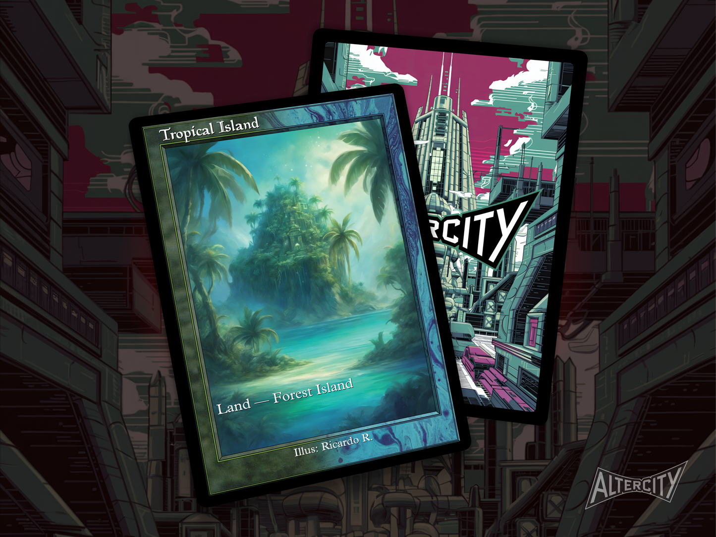 Tropical Island (v2) - Dual Land Old School Retro Frame Alter - Mtg Custom Cards, Commander, Edh and cEDH High Quality Altered Proxies