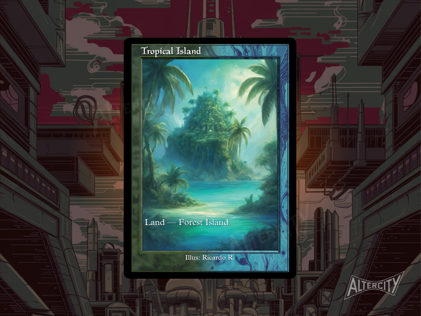 Tropical Island (v2) - Dual Land Old School Retro Frame Alter - Mtg Custom Cards, Commander, Edh and cEDH High Quality Altered Proxies