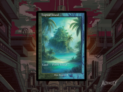 Tropical Island (v2) - Dual Land Old School Retro Frame Alter - Mtg Custom Cards, Commander, Edh and cEDH High Quality Altered Proxies