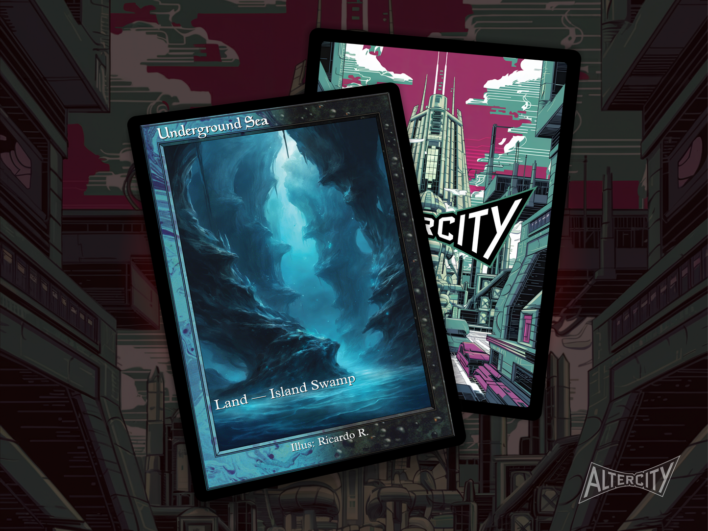Underground Sea (v2) - Dual Land Old School Retro Frame Alter - Mtg Custom Cards, Commander, Edh and cEDH High Quality Altered Proxies