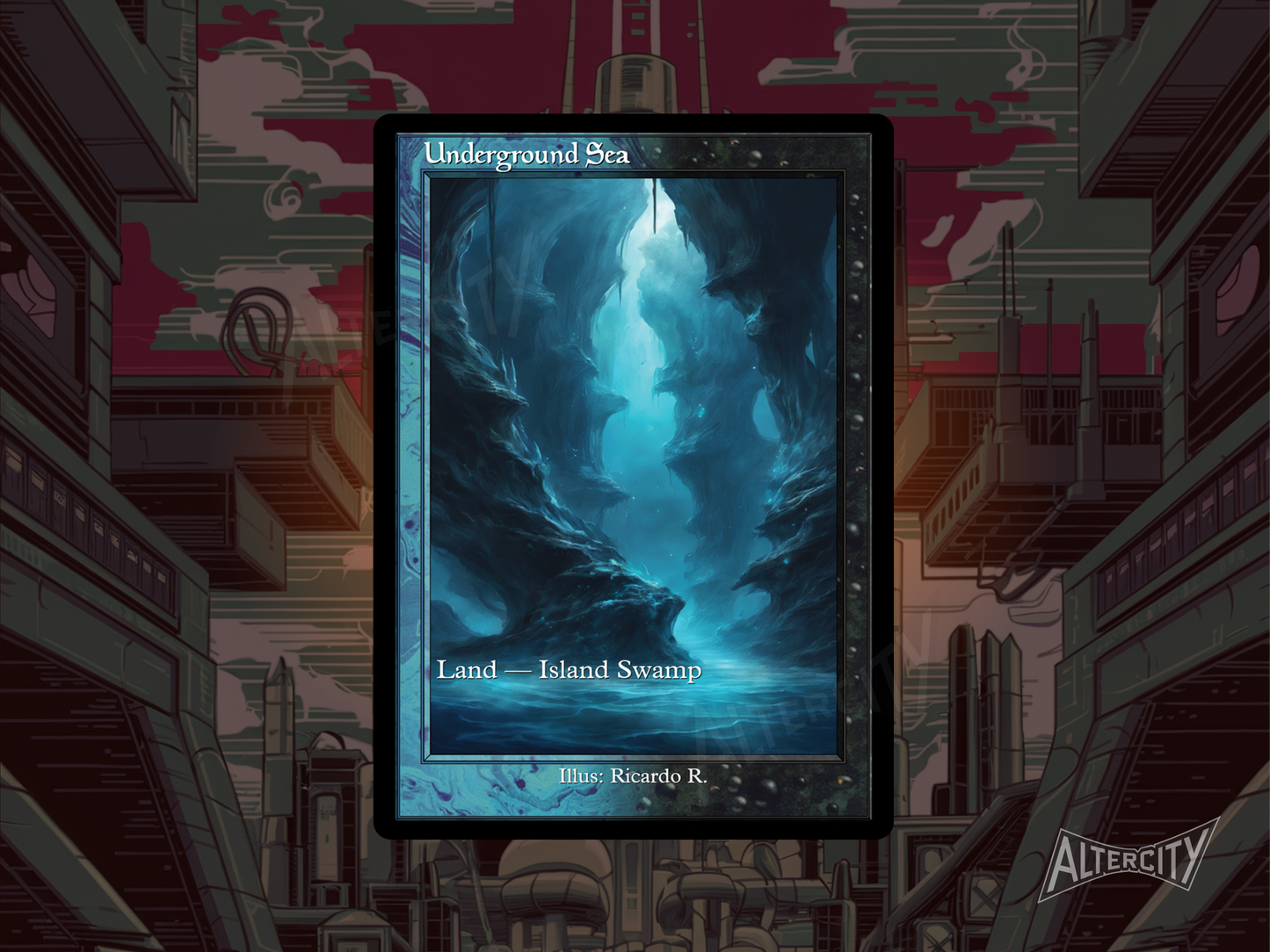 Underground Sea (v2) - Dual Land Old School Retro Frame Alter - Mtg Custom Cards, Commander, Edh and cEDH High Quality Altered Proxies
