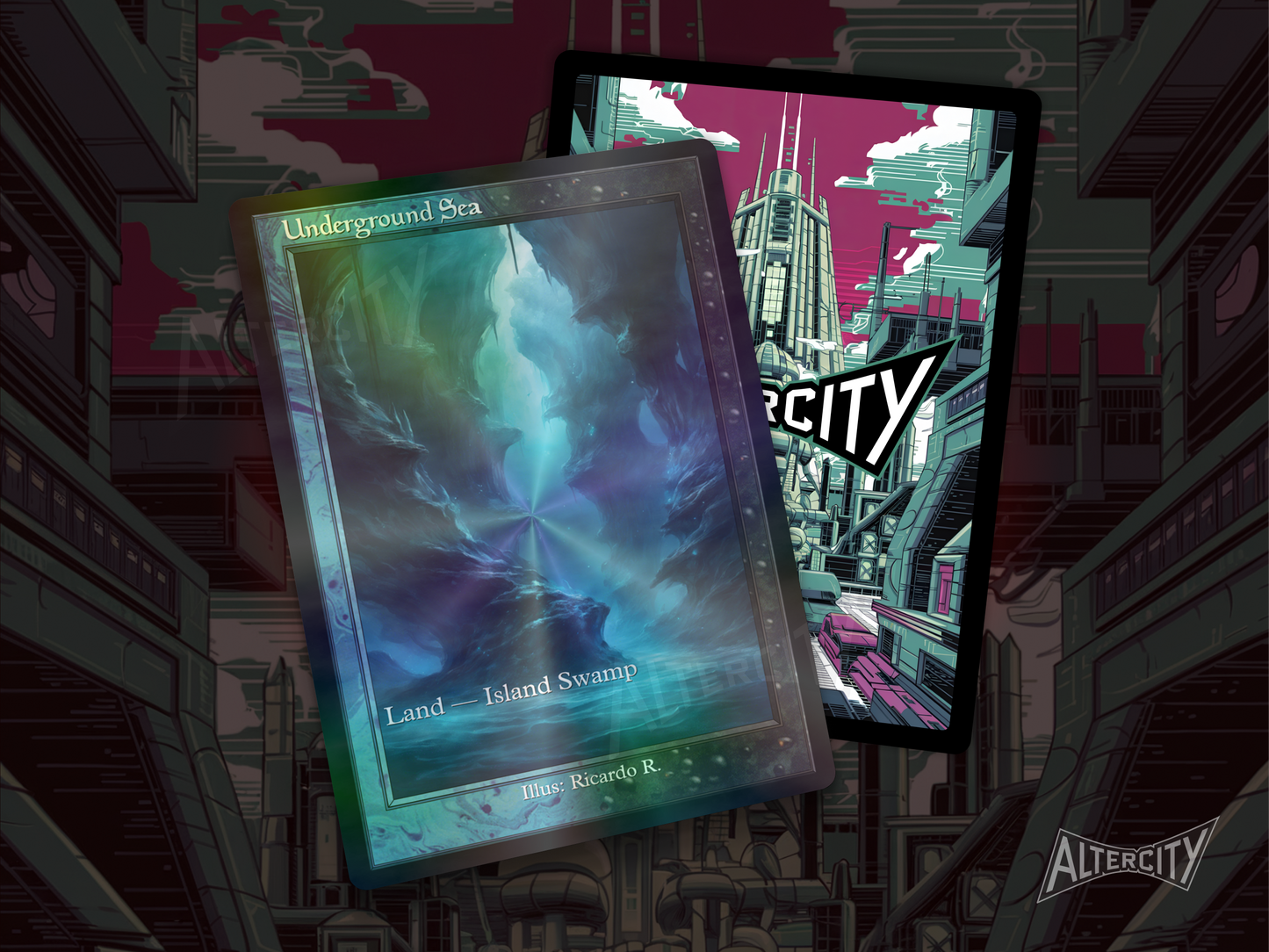 Underground Sea (v2) - Dual Land Old School Retro Frame Alter - Mtg Custom Cards, Commander, Edh and cEDH High Quality Altered Proxies