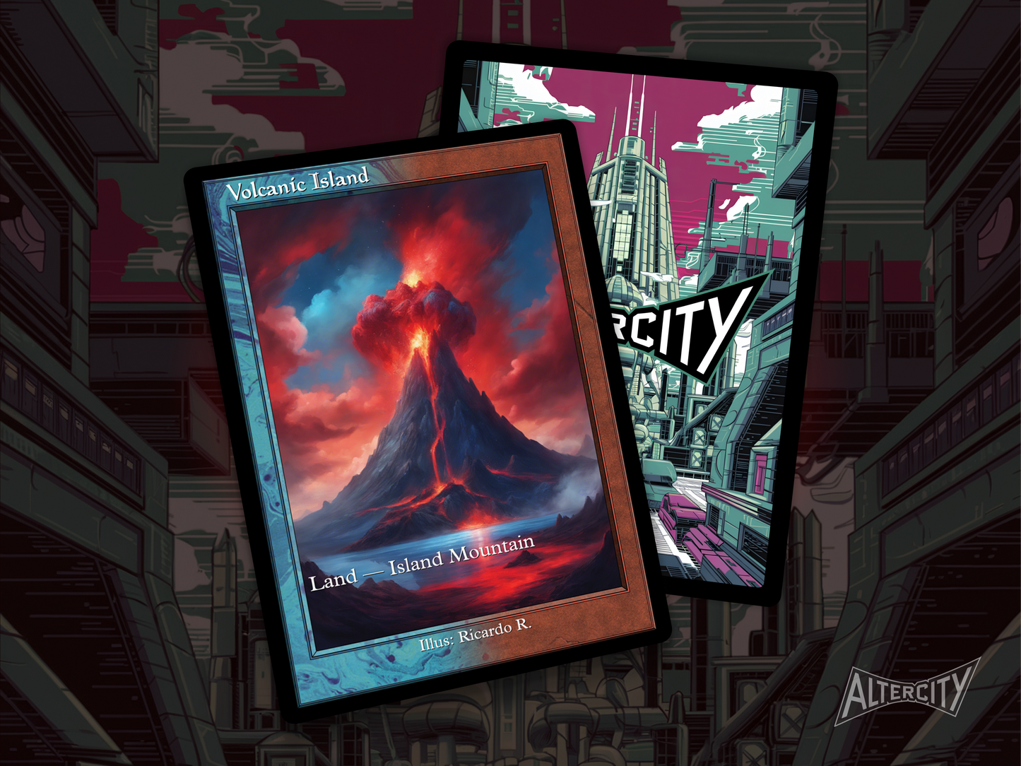 Volcanic Island (v2) - Dual Land Old School Retro Frame Alter - Mtg Custom Cards, Commander, Edh and cEDH High Quality Altered Proxies