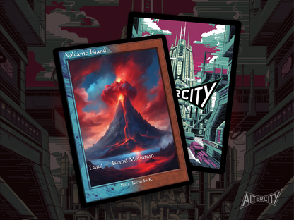 Volcanic Island (v2) - Dual Land Old School Retro Frame Alter - Mtg Custom Cards, Commander, Edh and cEDH High Quality Altered Proxies