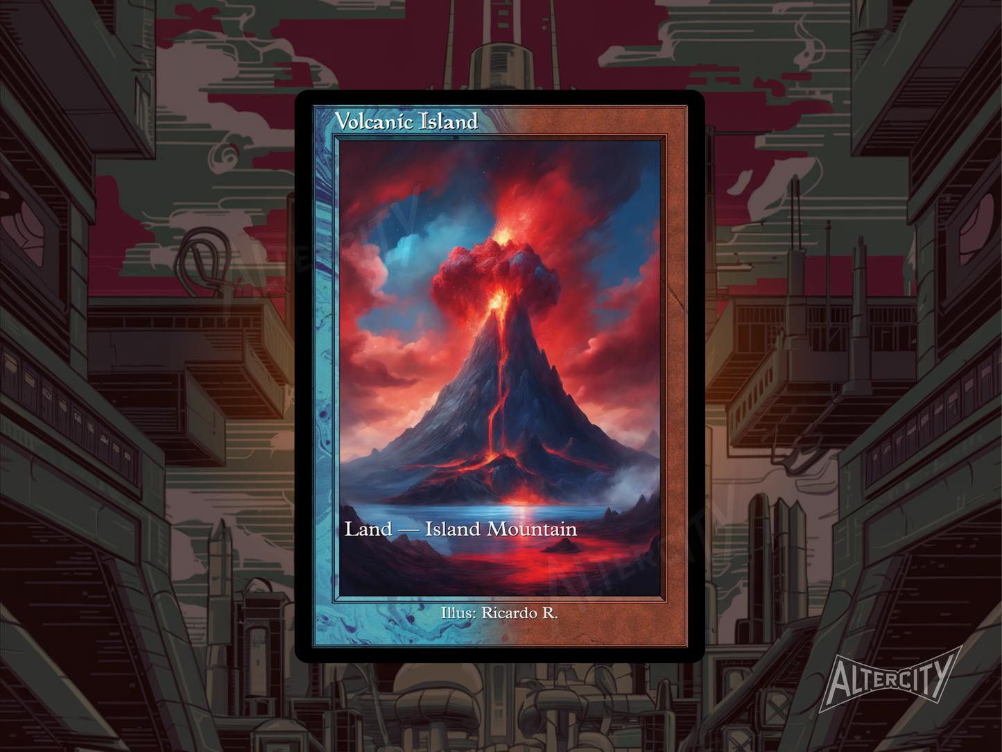 Volcanic Island (v2) - Dual Land Old School Retro Frame Alter - Mtg Custom Cards, Commander, Edh and cEDH High Quality Altered Proxies
