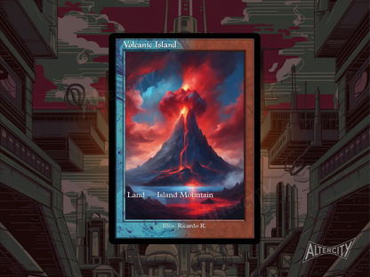Volcanic Island (v2) - Dual Land Old School Retro Frame Alter - Mtg Custom Cards, Commander, Edh and cEDH High Quality Altered Proxies