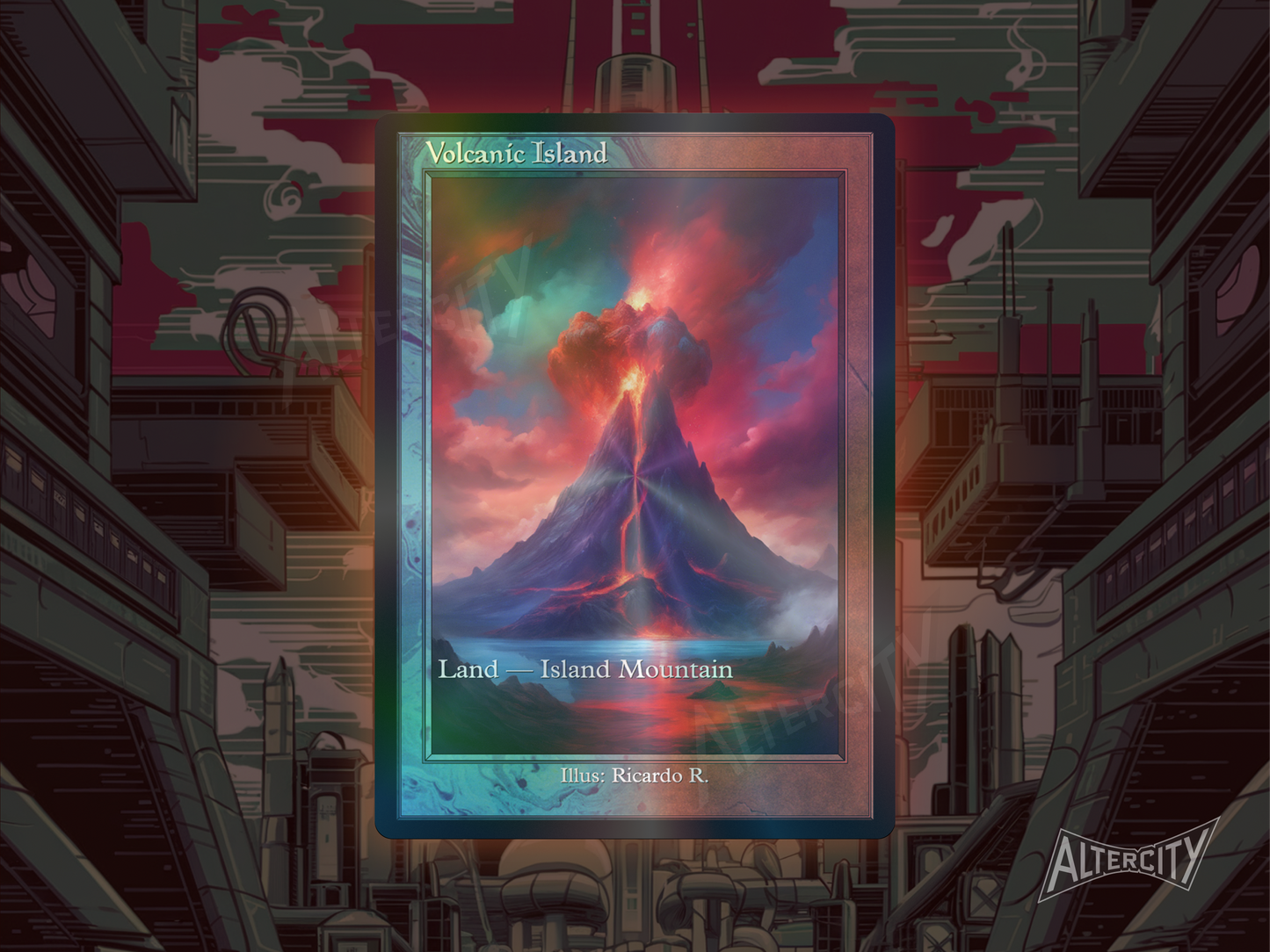 Volcanic Island (v2) - Dual Land Old School Retro Frame Alter - Mtg Custom Cards, Commander, Edh and cEDH High Quality Altered Proxies