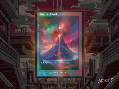 Volcanic Island (v2) - Dual Land Old School Retro Frame Alter - Mtg Custom Cards, Commander, Edh and cEDH High Quality Altered Proxies