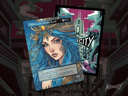 High-quality Magic proxy of Talion, the Kindly Lord featuring heroic altered artwork and token generation.