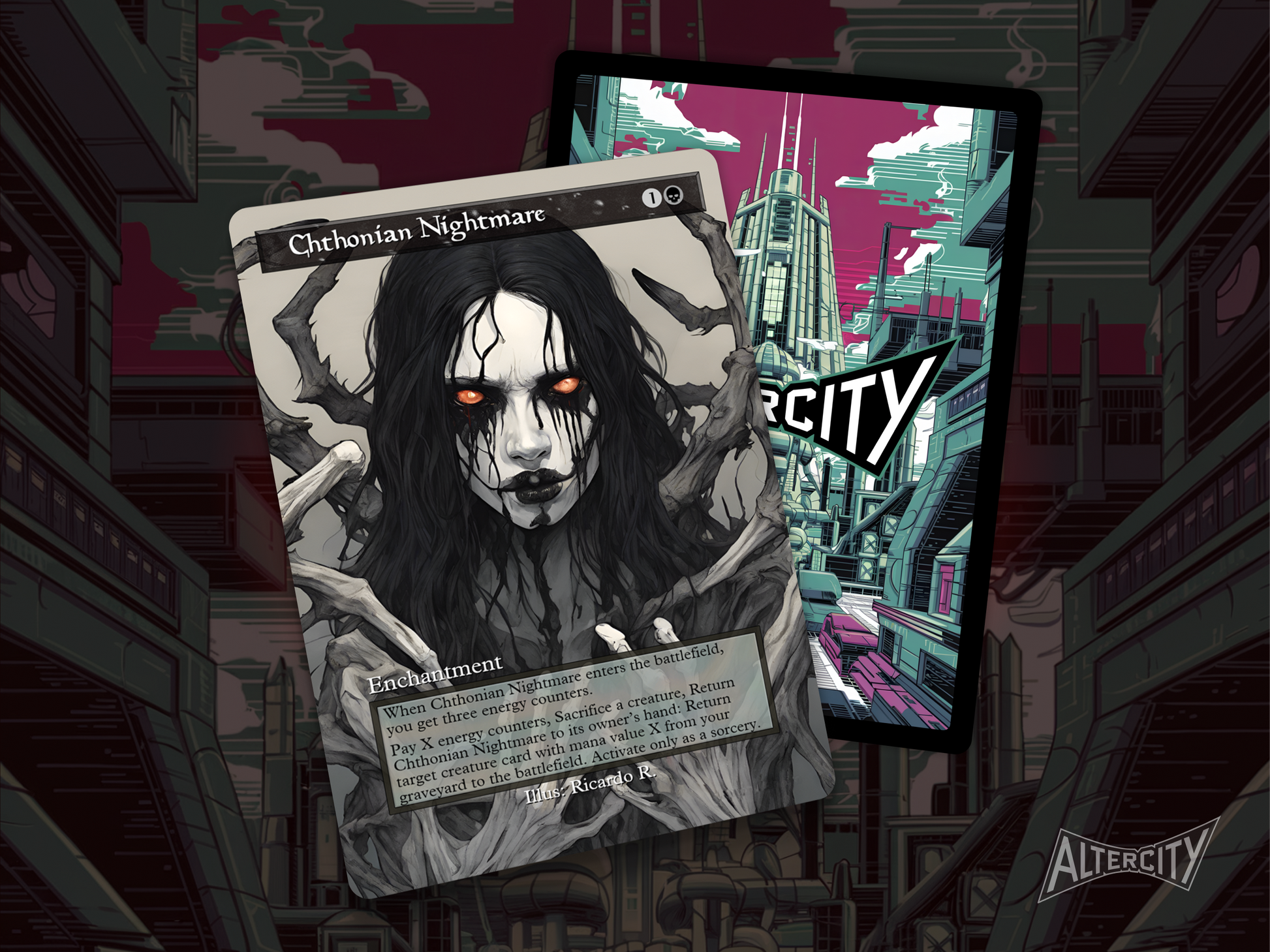 High-quality Magic proxy of Chtonian Nightmare featuring dark altered artwork and enchantment effect.