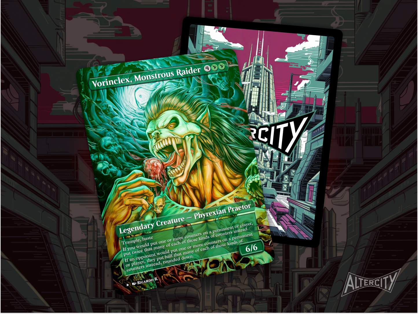 Vorinclex, Monstrous Raider - Full Art Borderless - MTG Custom Cards, Commander, Edh and Cedh High Quality Altered Proxies