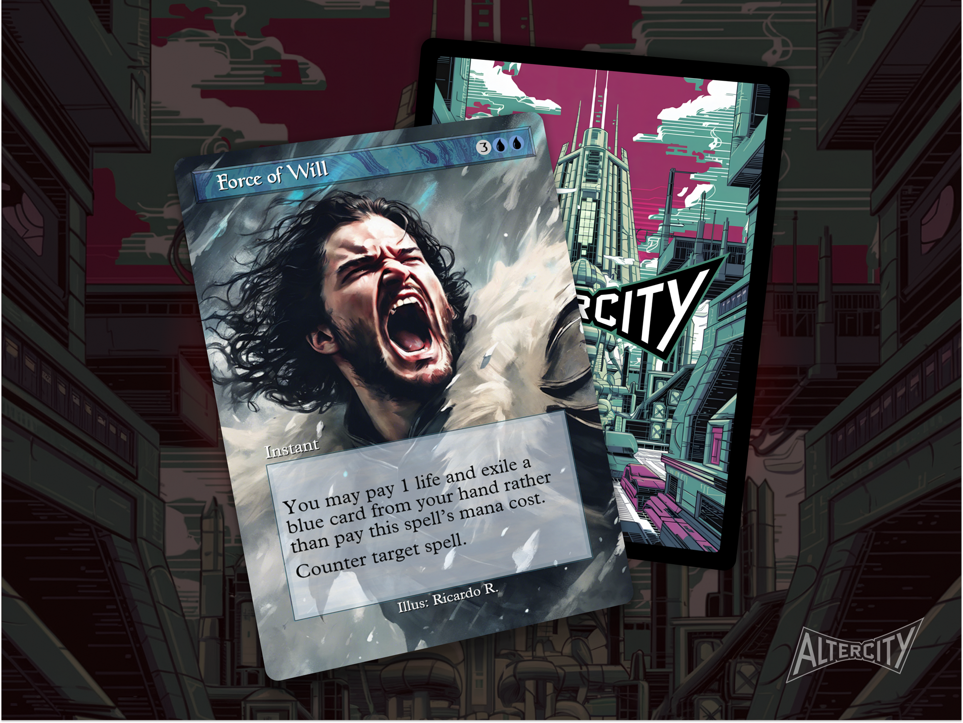 High-resolution Magic proxy of Force of Will featuring heroic winter-themed art.