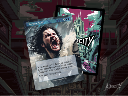 High-resolution Magic proxy of Force of Will featuring heroic winter-themed art.