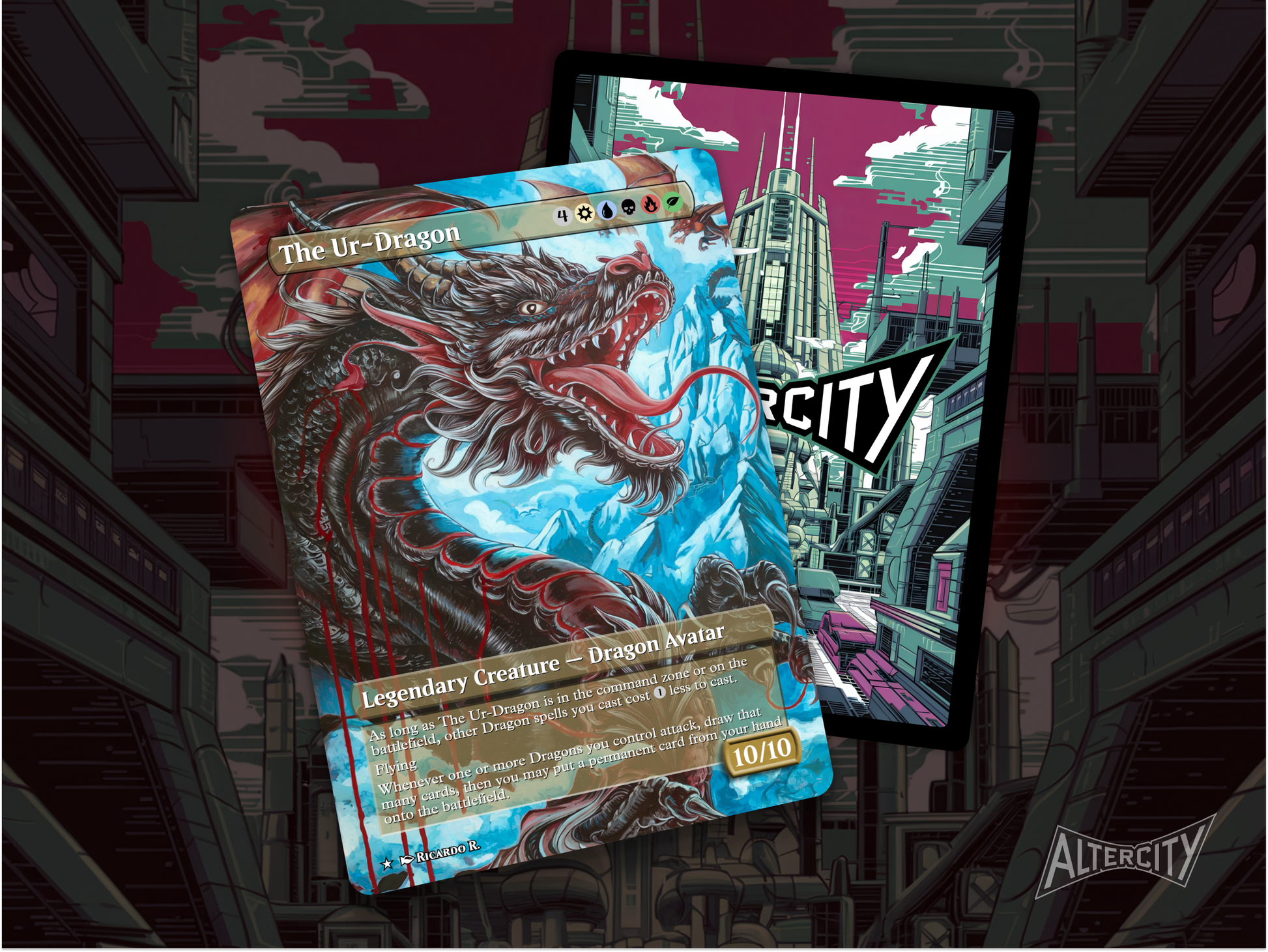 High-resolution Magic proxy of The Ur-Dragon leading a dragon horde.