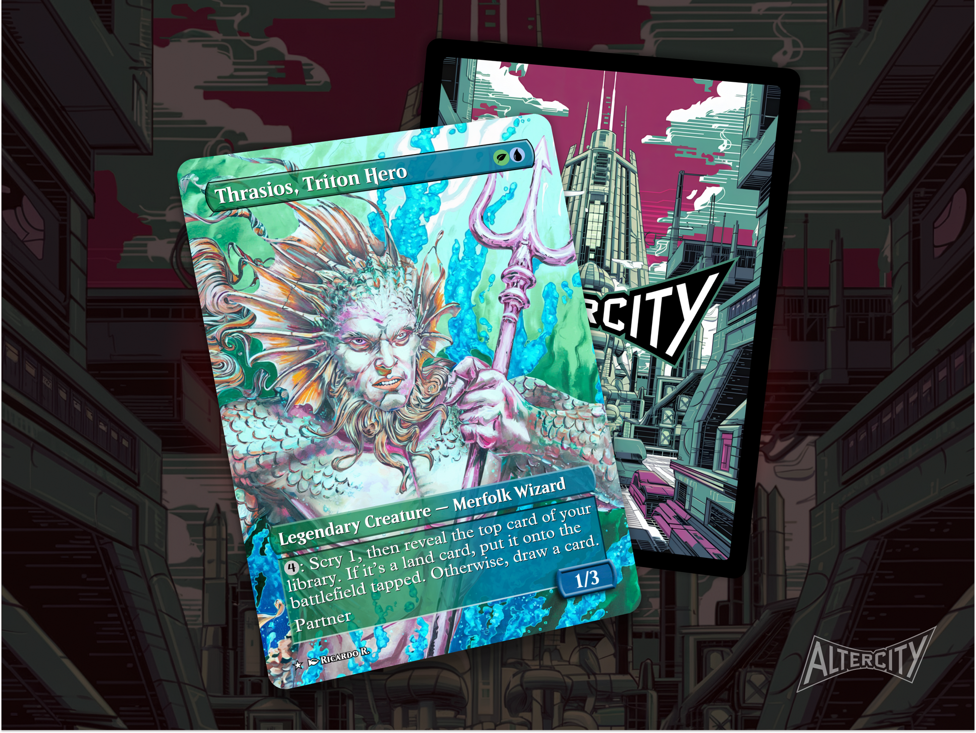 High-resolution Magic proxy of Thrasios for Simic combo and value EDH decks.