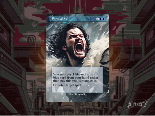 Custom Force of Will MTG proxy with Jon Snow-inspired altered fantasy artwork.