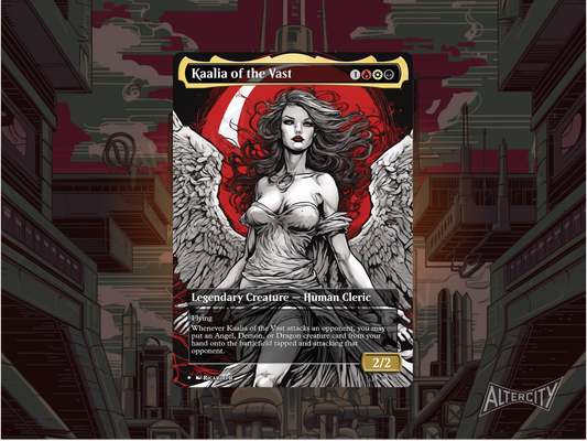 Custom Kaalia of the Vast MTG proxy with angel, demon, and dragon-inspired art.