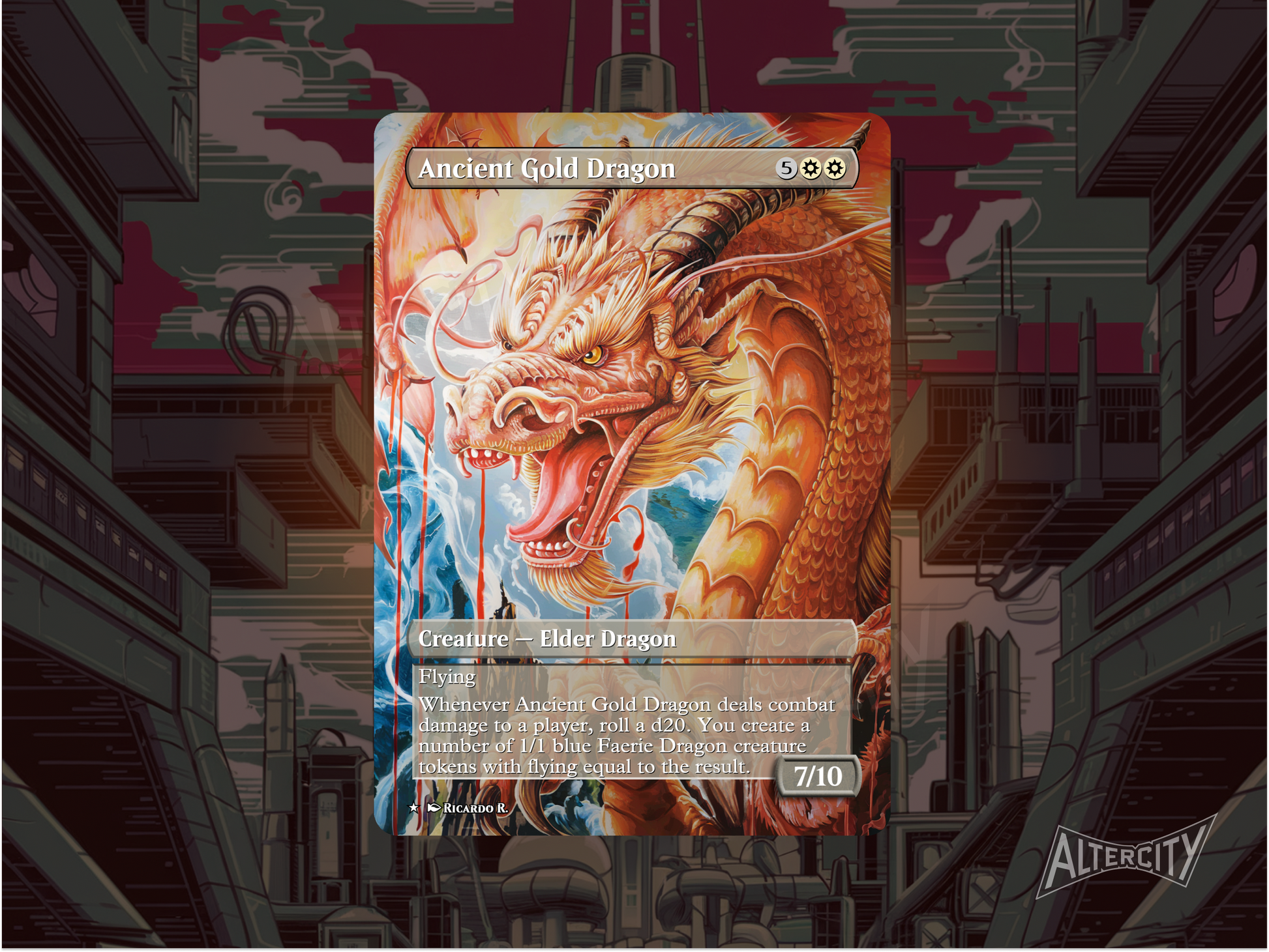 Custom Ancient Gold Dragon MTG proxy card with radiant full-art design for Commander play.