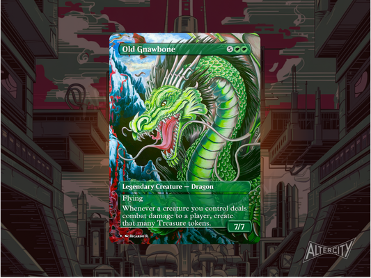 Custom Old Gnawbone Magic proxy card with fierce full-art dragon design for EDH decks.