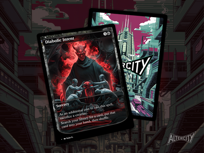High-quality Magic proxy featuring diabolical altered artwork and a mysterious aura.