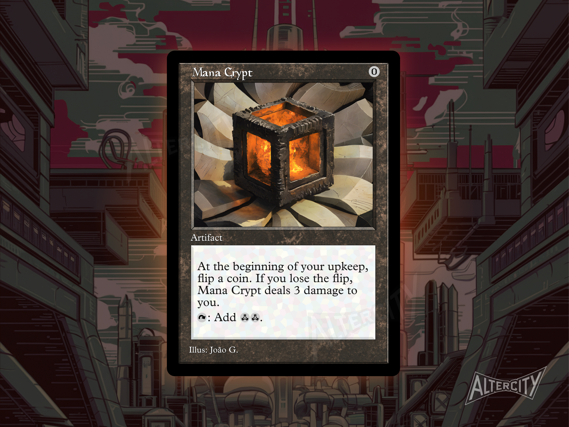 Custom Mana Crypt MTG proxy with electrifying full-art design for fast colorless mana.