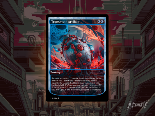 Custom Transmute Artifact MTG proxy with sleek full-art design for artifact tutoring.