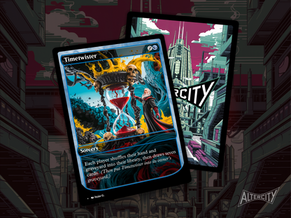 Premium Magic proxy of Timetwister featuring colorful altered artwork and hand reshuffle.