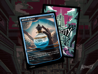 High-quality Magic proxy of Mystical Tutor featuring vivid altered artwork and tutor effect.