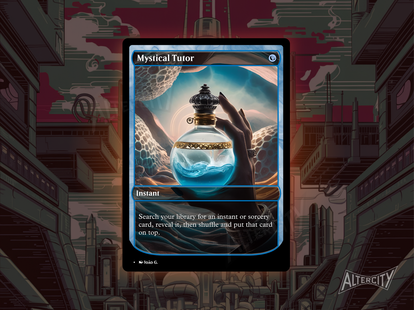 Custom Mystical Tutor MTG proxy with enchanting full-art design for instant and sorcery tutoring.