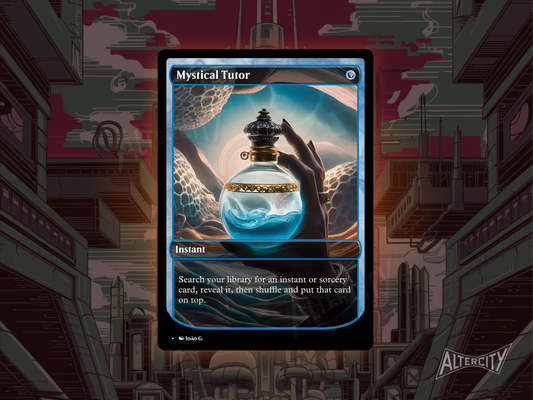 Custom Mystical Tutor MTG proxy with enchanting full-art design for instant and sorcery tutoring.
