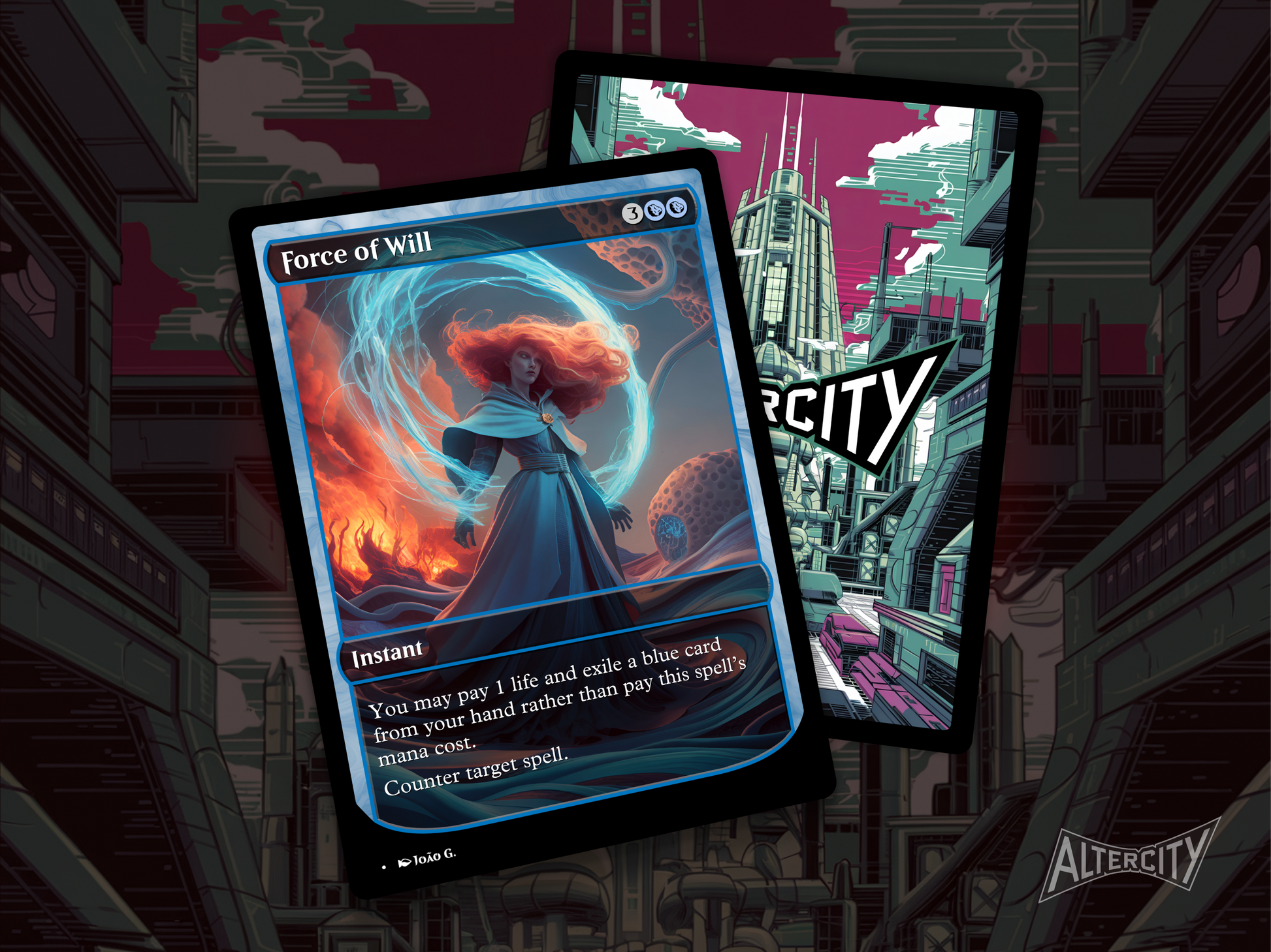 High-quality Magic proxy of Force of Will featuring bold altered artwork and powerful countermagic.